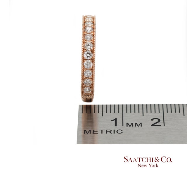 14k 585 Solid Rose Gold Side Engraving Natural Diamond Band Ring, Size 8 For Sale - Image 12 of 12
