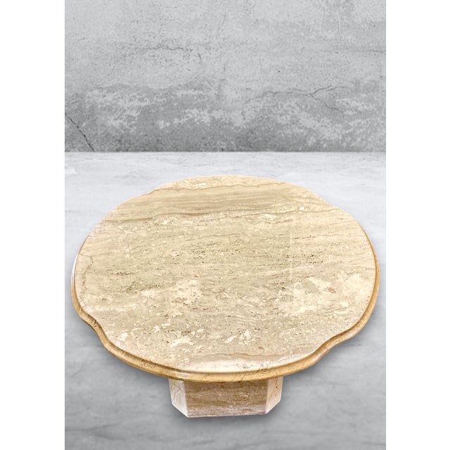 Pair of 1970s Italian Travertine Scalloped Edge Pedestal End Tables For Sale - Image 10 of 17