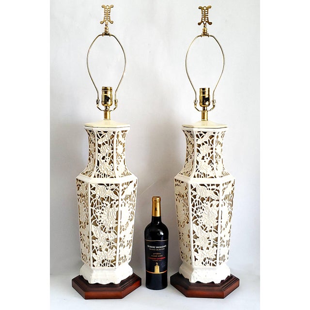 Early 20th Century Lamps Huge 26" Antique Pair White Blanc De Chine New Sockets For Sale - Image 5 of 16