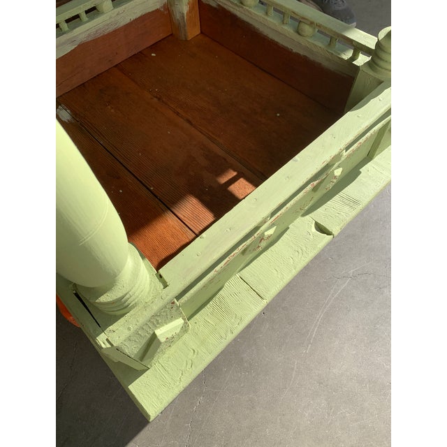 Antique Primitive Wood Work Table Rustic Green Paint For Sale - Image 13 of 13