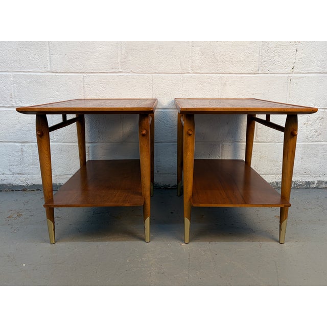 Wood Mid 20th Century Lane Alta Vista Walnut and Brass End Tables For Sale - Image 7 of 14