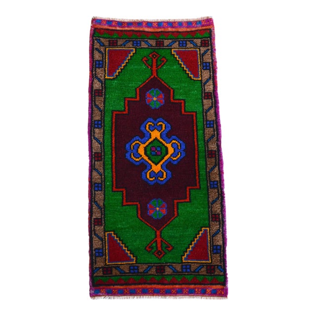 Hand Made Oushak Rug. Colorful Mini Rug, Bath Mat, Kitchen Sink Decor 1'6" X 3'1" For Sale