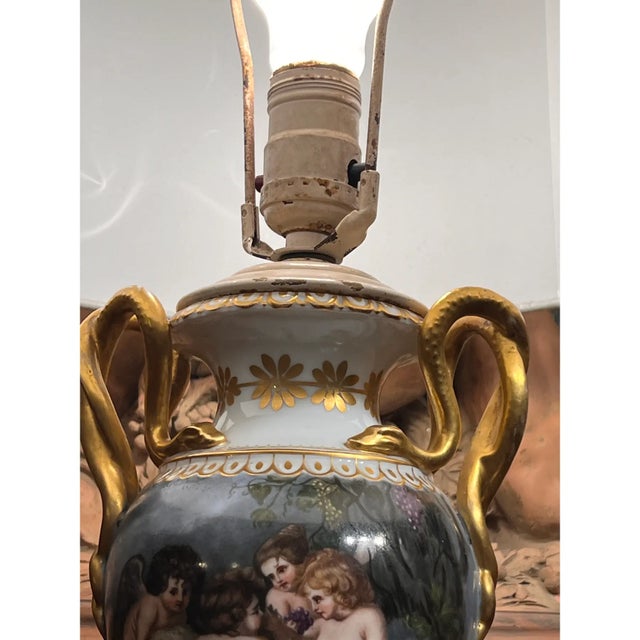 Late 19th Century Late 19th Century French Louis XVI Style Hand Painted & Gilded Porcelain Vase Turned to a Table Lamp For Sale - Image 5 of 11