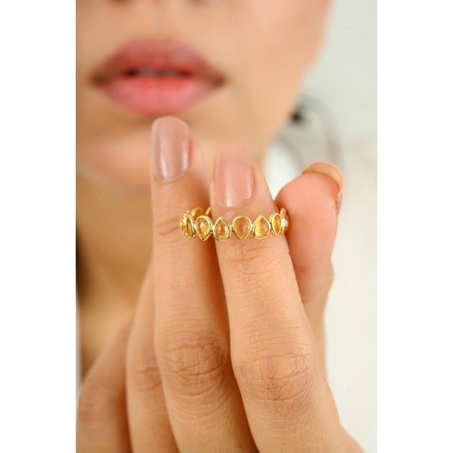 Natural Citrine Stackable Eternity Band Ring Size 6 in 18k Yellow Gold For Sale - Image 4 of 11