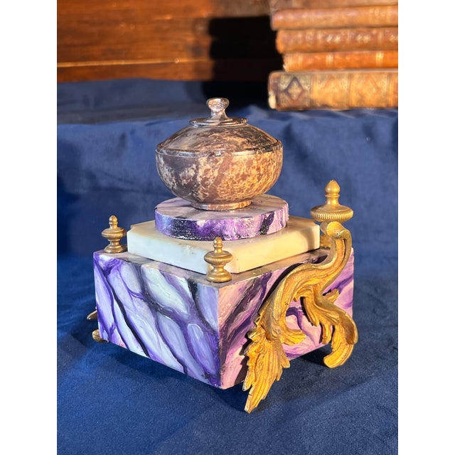 Napoleon III Style French Inkwell With Gilt Bronze Appliques and Marble Basin For Sale - Image 9 of 11