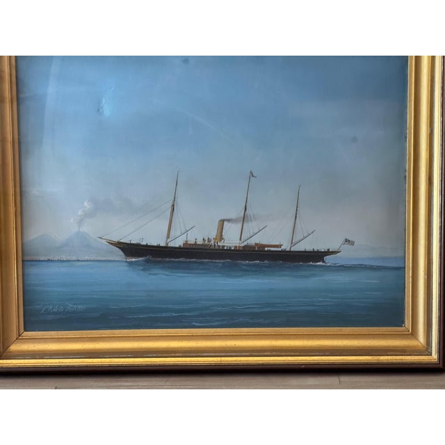 Painting of a 19th C. Yacht in the Bay of Naples For Sale - Image 6 of 7