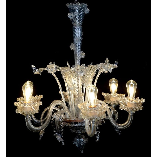 Glass Six-Arm Venetian Murano Chandelier. Restored For Sale - Image 7 of 13