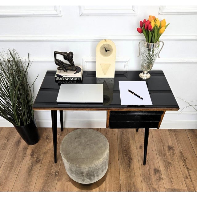 Paolo Buffa Mid-Century Italian Art Deco Style Walnut Burl Writing Desk with Glass Top by Paolo Buffa, 1950s For Sale - Image 4 of 11