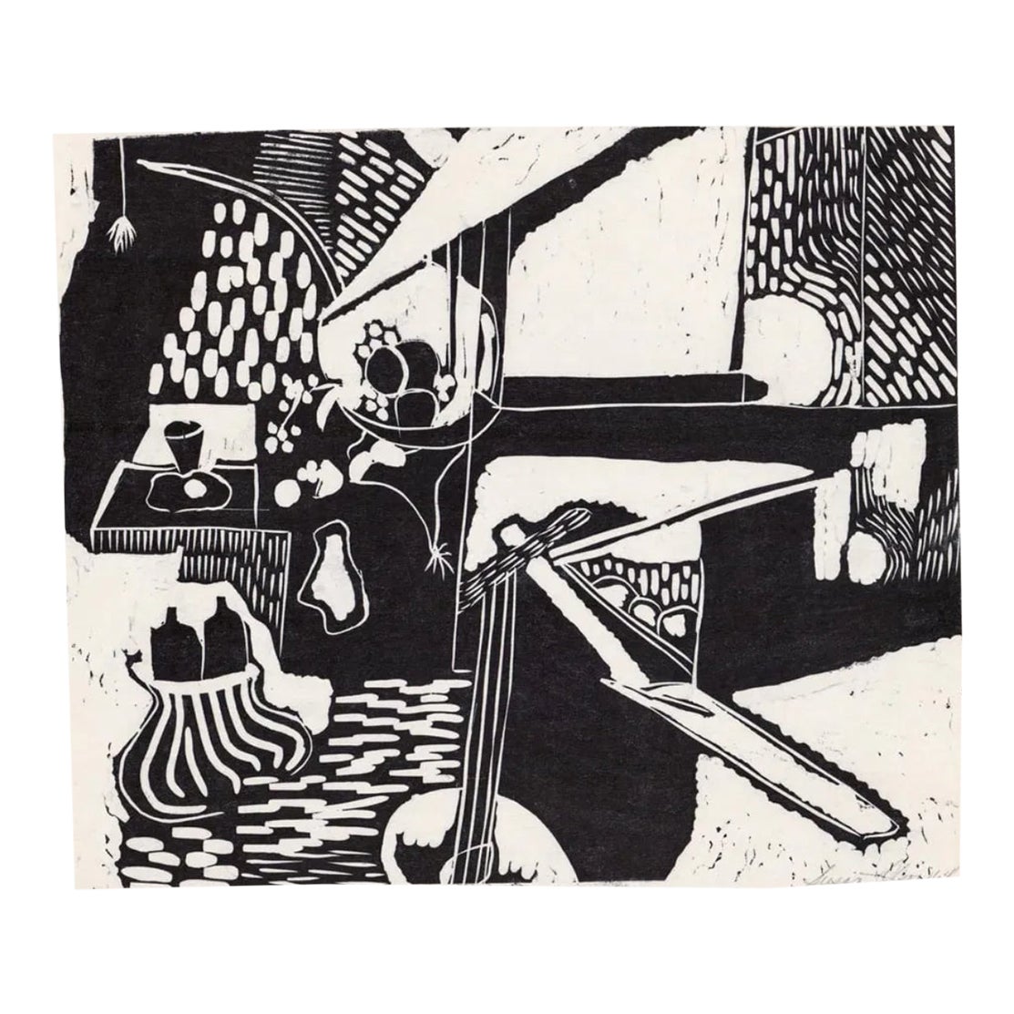 1964 Susan Olson Interior Woodblock Chairish