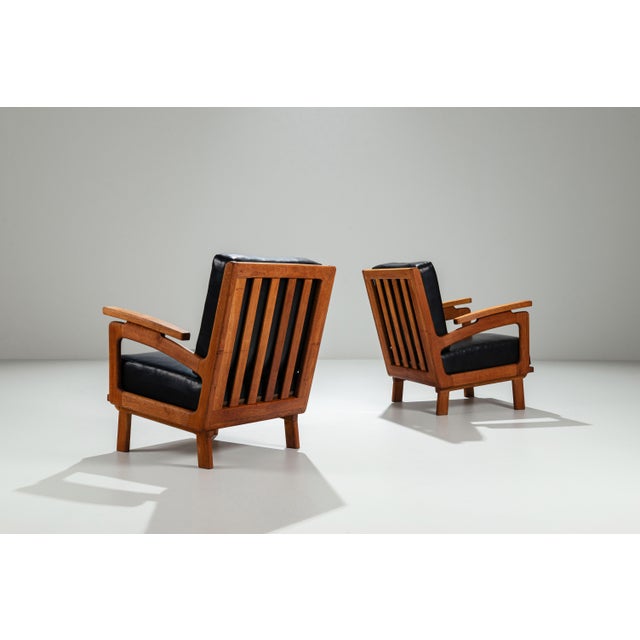 Belgian Lounge Chairs in Oak with Leather Cushions, 1960s, Set of 2 For Sale - Image 6 of 17