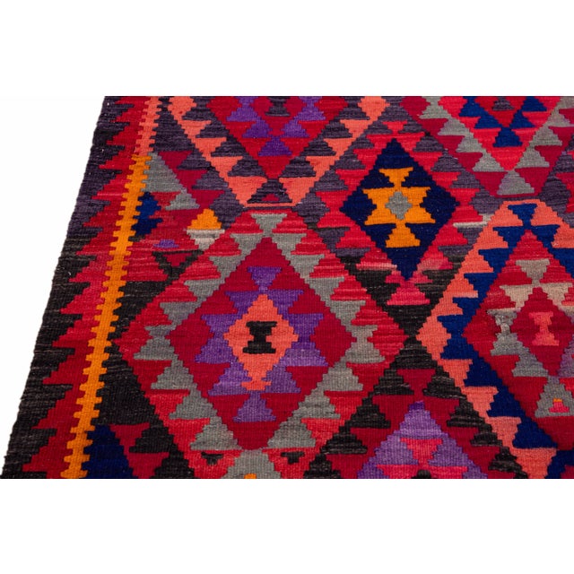 Vintage Kilim Handmade Flatweave Multicolor Geometric Wool Runner 3' 3'' X 10' 10'' For Sale - Image 9 of 11