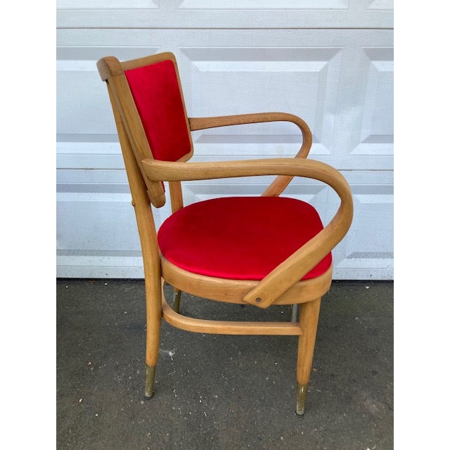 Vintage Mid Century Modern Bentwood Armchair in New Red Velvet Upholstery For Sale In New York - Image 6 of 7