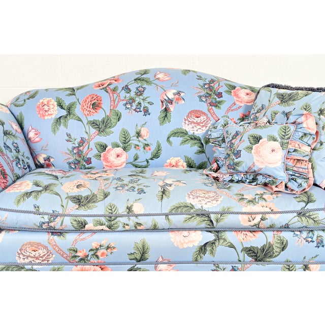 Wood Baker Furniture English Traditional Floral Upholstered Roll Arm Camelback Sofa For Sale - Image 7 of 15