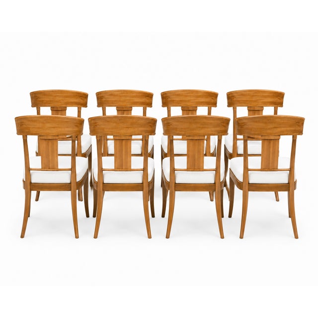 Mid-Century Modern Teak Klismos Patio Dining Chairs. - Set of 8 For Sale - Image 3 of 5