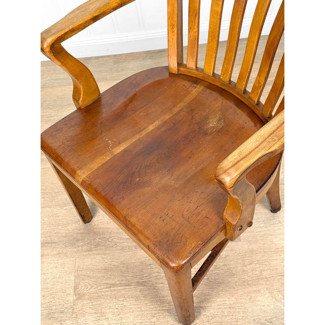 Brown Antique Traditional Mahogany Wood Bankers Library Arm Chair For Sale - Image 8 of 16
