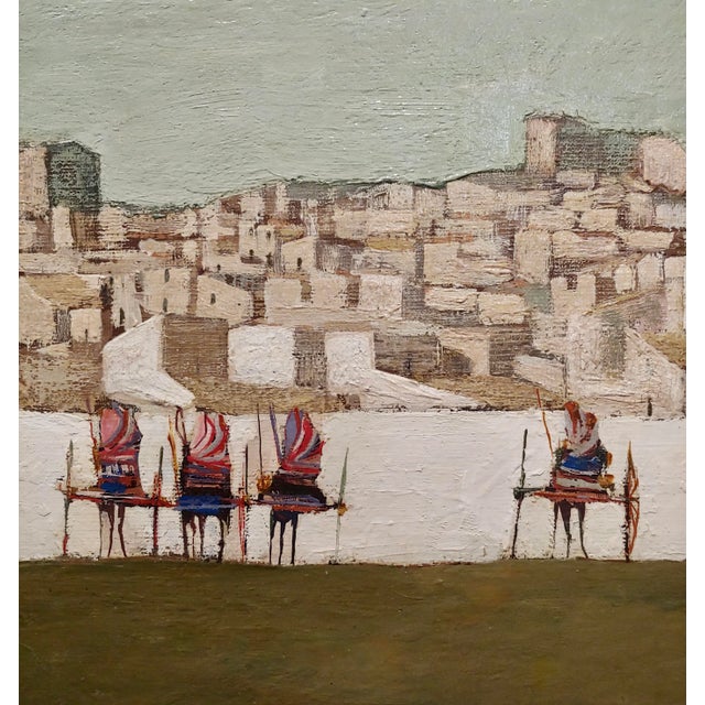 Nicola Simbari -Old Town Landscape With Wine Carts-1956 Oil Painting For Sale - Image 4 of 11