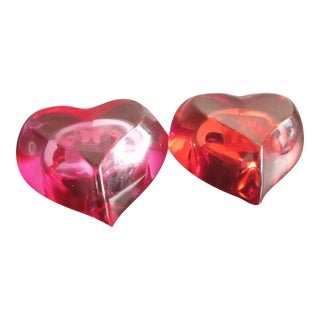 Marquis Waterford Crystal Heart Shaped Pink & Red Candle Holders - Set of 2 For Sale