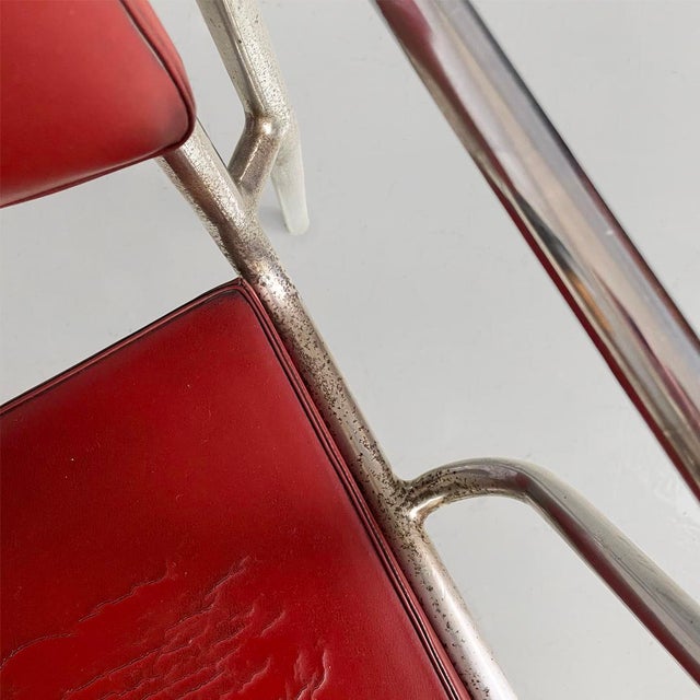 Italian Art Deco Metal and Red Faux Leather Chairs, 1930s, Set of 4 For Sale - Image 18 of 18