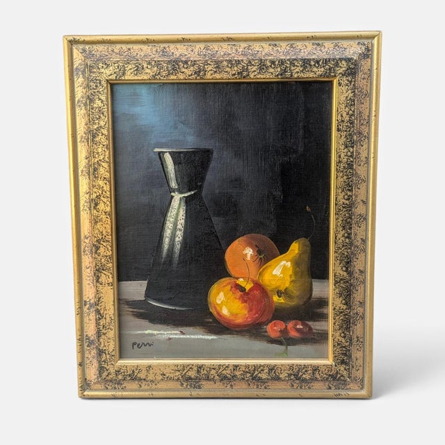Mid-Century Modern Vintage Still Life Oil Painting Signed Ferri For Sale - Image 3 of 10