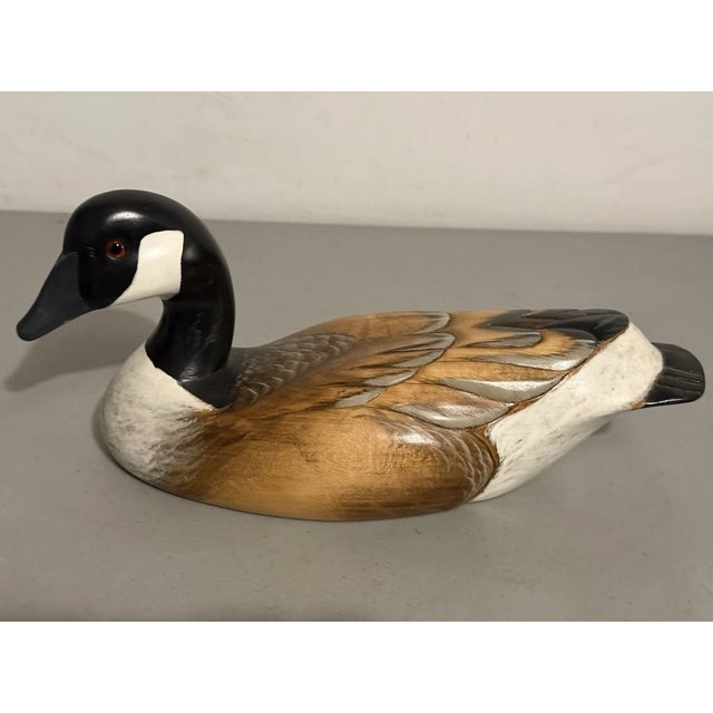 Wood Vinatge MCM Wooden Bird Factory 13" Hand Carved Painted Decoy Canadian Goose For Sale - Image 7 of 7