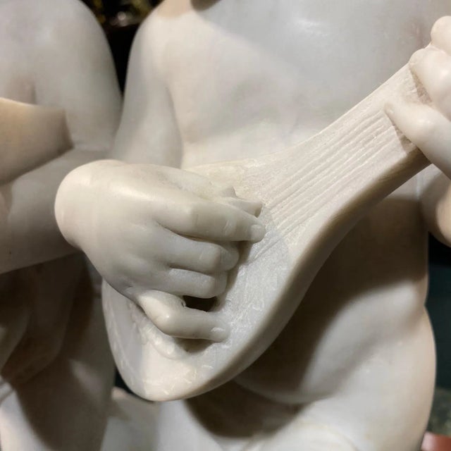 Putti Musicians Marble Sculpture For Sale - Image 4 of 13