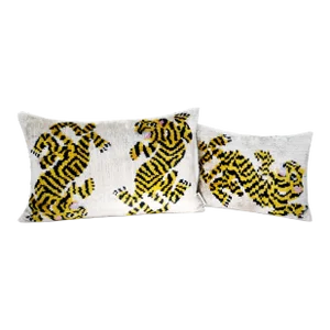 Contemporary Tiger Print Velvet Throw Pillows + Down Insert- Set of 2