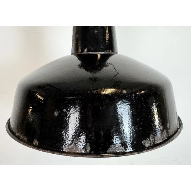 Industrial Black Enamel Factory Lamp with Cast Iron Top from Elektrosvit, 1950s For Sale - Image 4 of 18