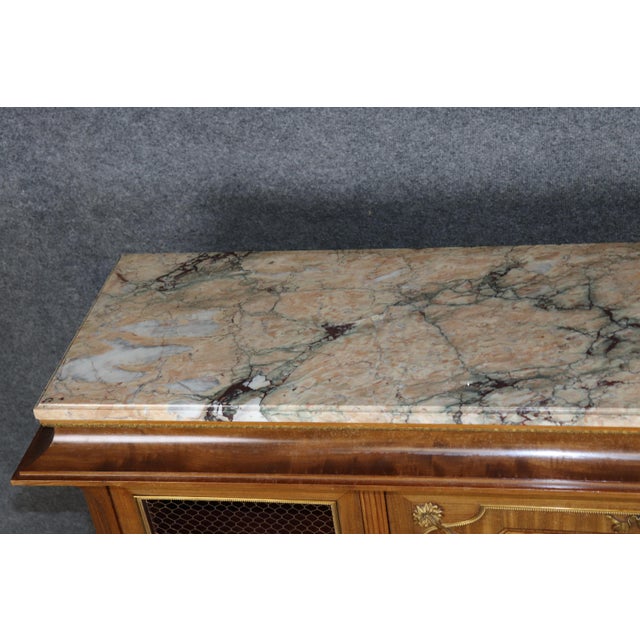 French 19th C French Louis XVI Style Walnut Vitrine Cabinet, Marble Top For Sale - Image 3 of 7