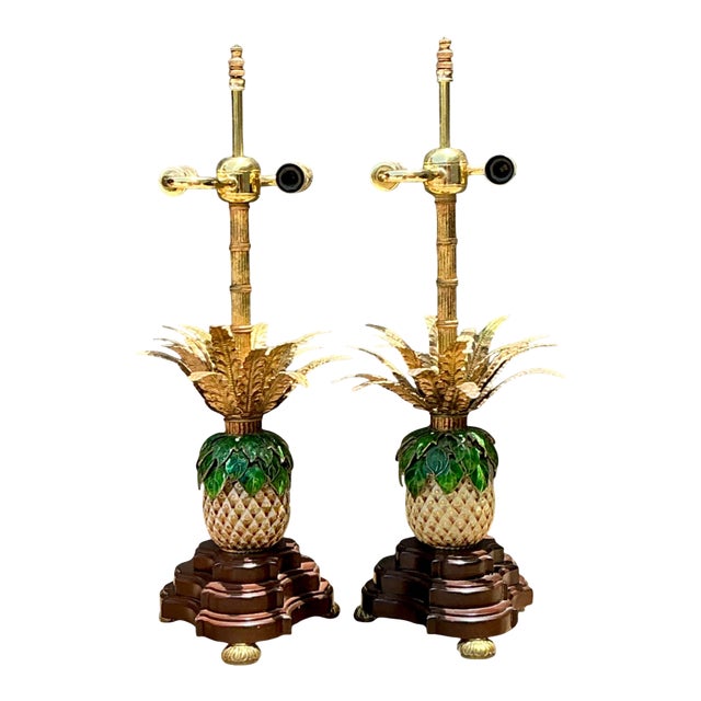 Vintage Frederick Cooper Enamel Pineapple Lamps - A Pair For Sale