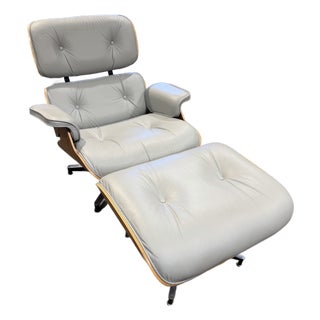 Eames for Herman Miller Grey Leather and Wood Lounge Chair For Sale