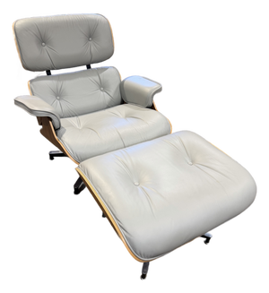 Eames for Herman Miller Grey Leather and Wood Lounge Chair