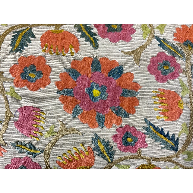 Antique Suzani Embroidered Footstool – Silk Hand-Stitched Needlepoint For Sale - Image 15 of 15