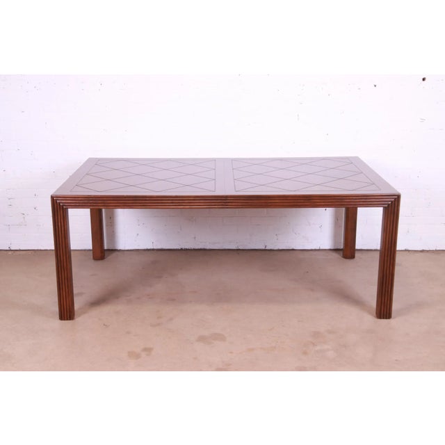 Brown Henredon Mid-Century Modern Oak Parsons Extension Dining Table With Parquet Top For Sale - Image 8 of 13