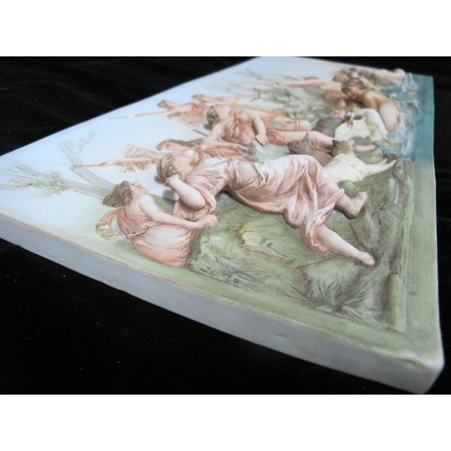 Hunt of Diana Karl Ens Volkstedt German Bisque Wall Plaque After Hans Makart For Sale - Image 11 of 12
