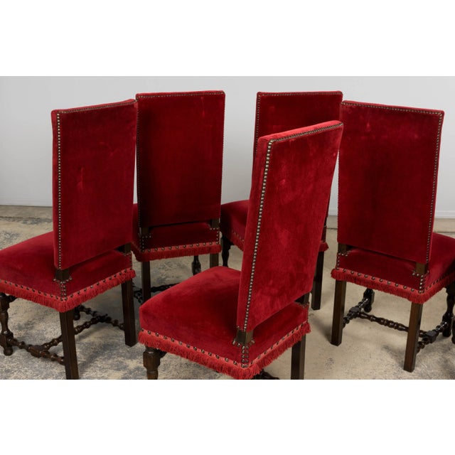 Antique French Louis XIII Style Maple Dining Chairs in Red Velvet - Set of 10 For Sale - Image 18 of 18