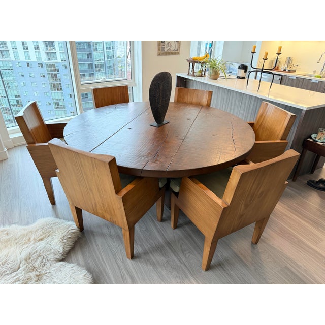 Boho Chic Mimi London Custom Dining Chairs, Set of Six, Solid Wood, Green Suede Seats For Sale - Image 3 of 13