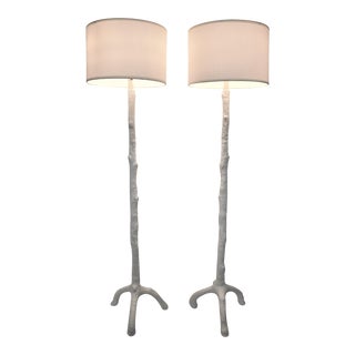 White Faux Bois Floor Lamps Inspired by Serge Roche - a Pair -- Mid Century Modern MCM Art Deco Hollywood Regency Tropical For Sale