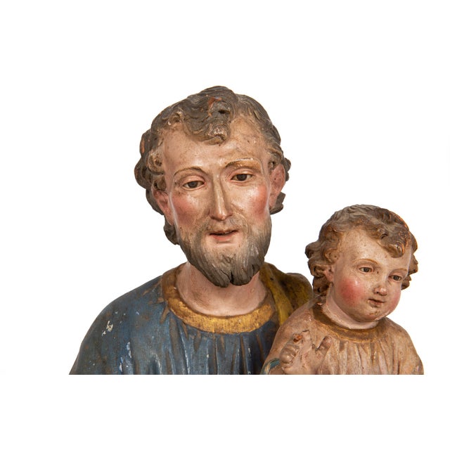 17th/18th Century Spanish Polychromed Statue of Saint Joseph With Infant Christ For Sale - Image 6 of 18
