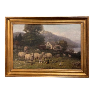 19th Century American Oil on Canvas Sheep For Sale