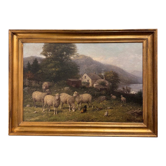 19th Century American Oil on Canvas Sheep For Sale