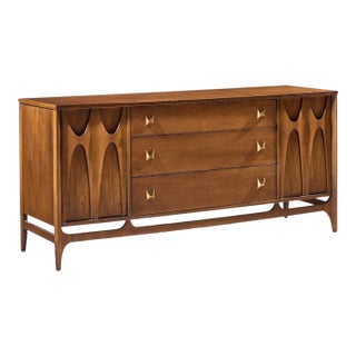 Broyhill Brasilia Mid Century Walnut and Brass 66 Inch Credenza For Sale
