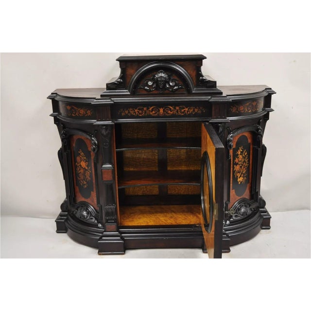 Mid 19th Century Victorian Ebonized Rosewood Figural Carved Parlor Cabinet Attr. Pottier & Stymus For Sale - Image 5 of 12