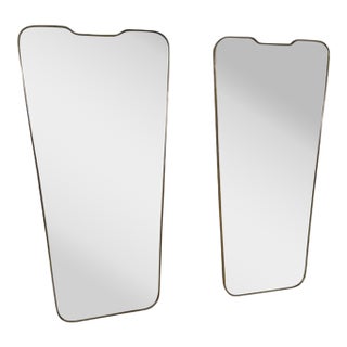 Pair of Italian Mid-Century Brass Framed Wall Mirrors, 1950s For Sale