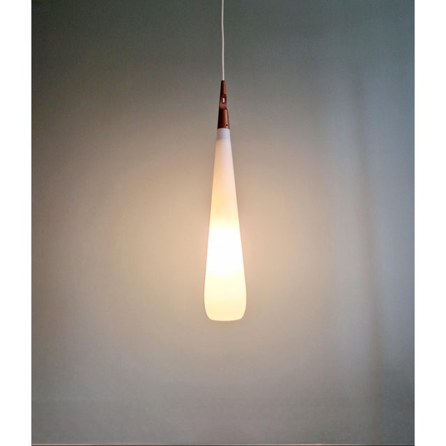 Scandinavian Suspension in White Opaline Glass & Teak by Uno & Östen Kristiansson for Luxus, 1960s For Sale - Image 12 of 14