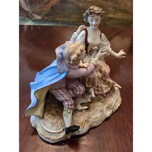 Antique Meissen Style Porcelain Romantic Figurine For Sale - Image 4 of 12