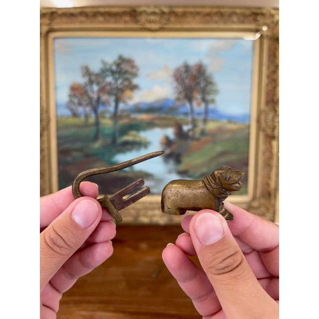 Antique Likely Brass Figural Dog Puzzle Lock With Original Keys, Early 20th Century For Sale - Image 10 of 11