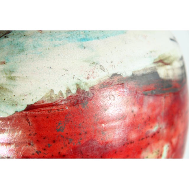 Vintage Fire Red Maine Studio Art Pottery Raku Cachepot / Vase For Sale In Providence - Image 6 of 10