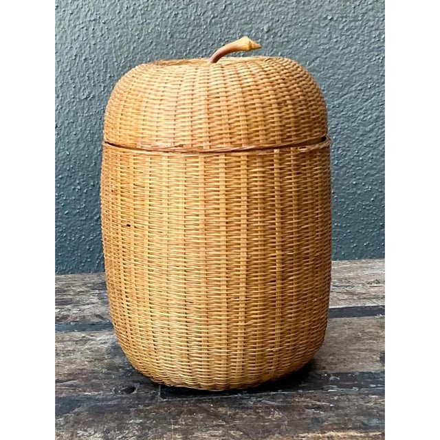 Amber Vintage Woven Rattan Lidded Basket For Sale - Image 8 of 12