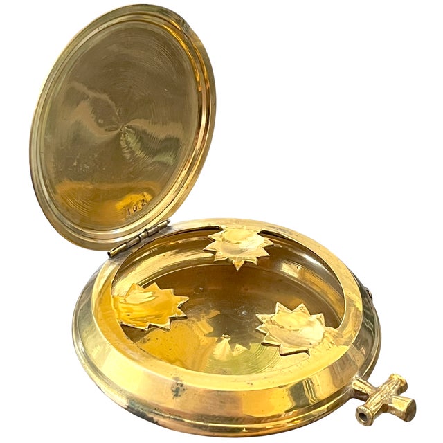 Fornasetti Vintage Mid-Century Brass Covered Ashtray With Sunburst Cigarette Rests & Cross Handle For Sale - Image 4 of 8