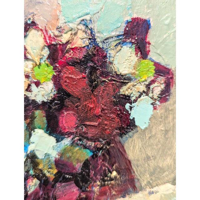 David Adickes "Cubist Bouquet" Modern Teal and Maroon Abstract Floral Still Life Painting, 2006 For Sale - Image 9 of 10
